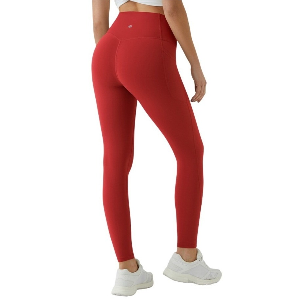 Halara Crossover High Waisted Leggings Red Full Length Side Pockets XL